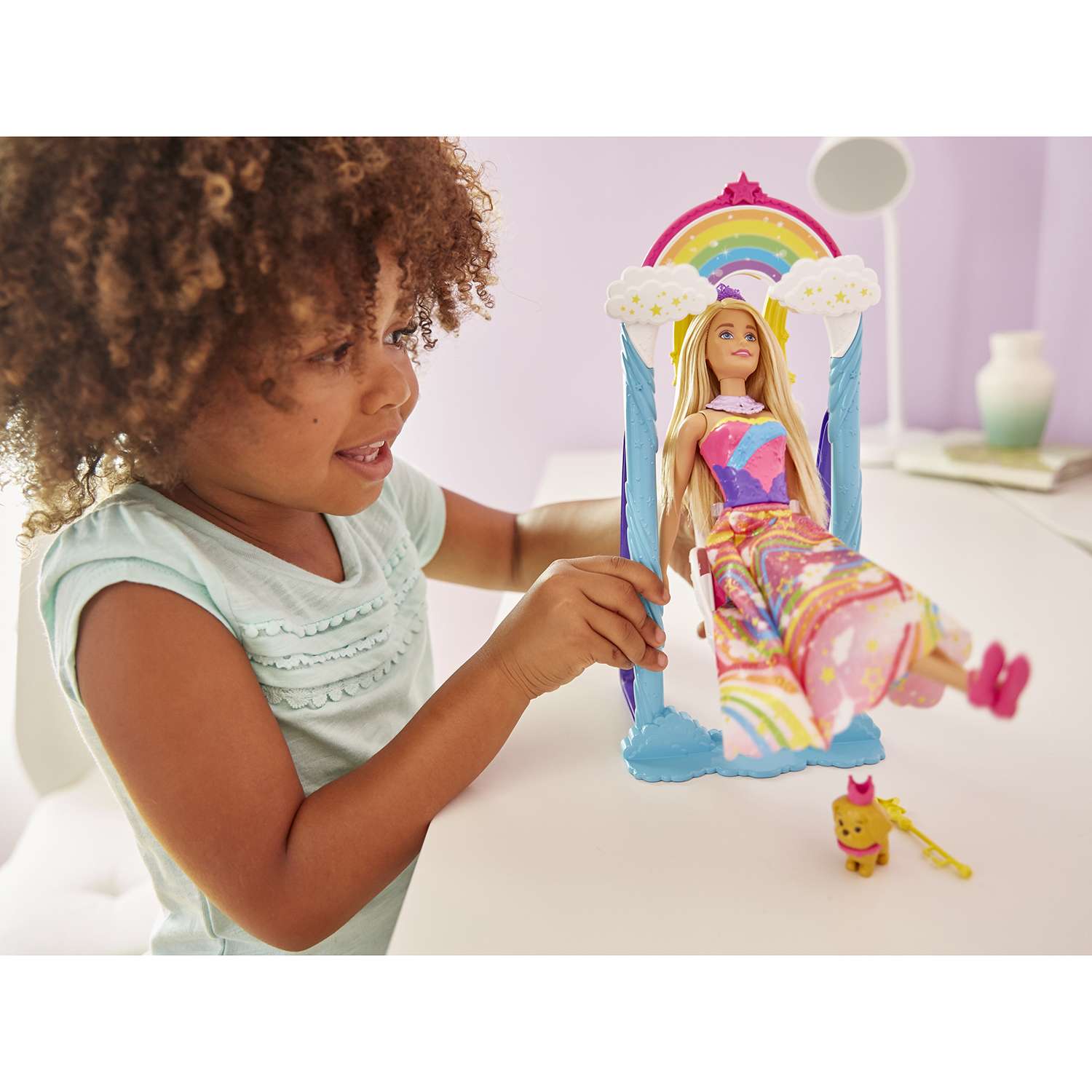 Кукла Barbie Принцесса и радужные качели FJD06 - фото 10