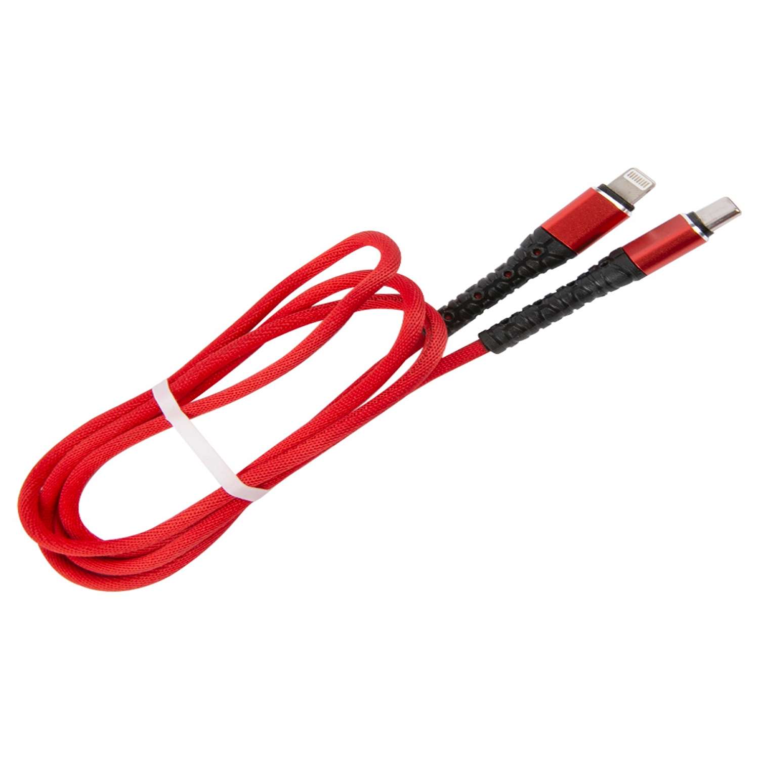 Дата-кабель mObility Type-C - Lightning 3А тканевая оплетка красный - фото 1