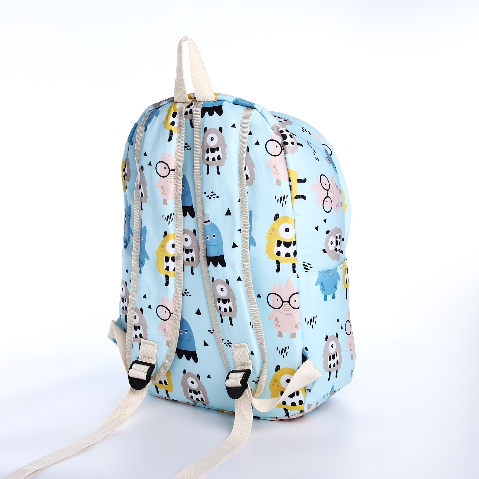 Рюкзак школьный NAZAMOK из текстиля на молнии 3 кармана пенал цвет голубой - фото 3