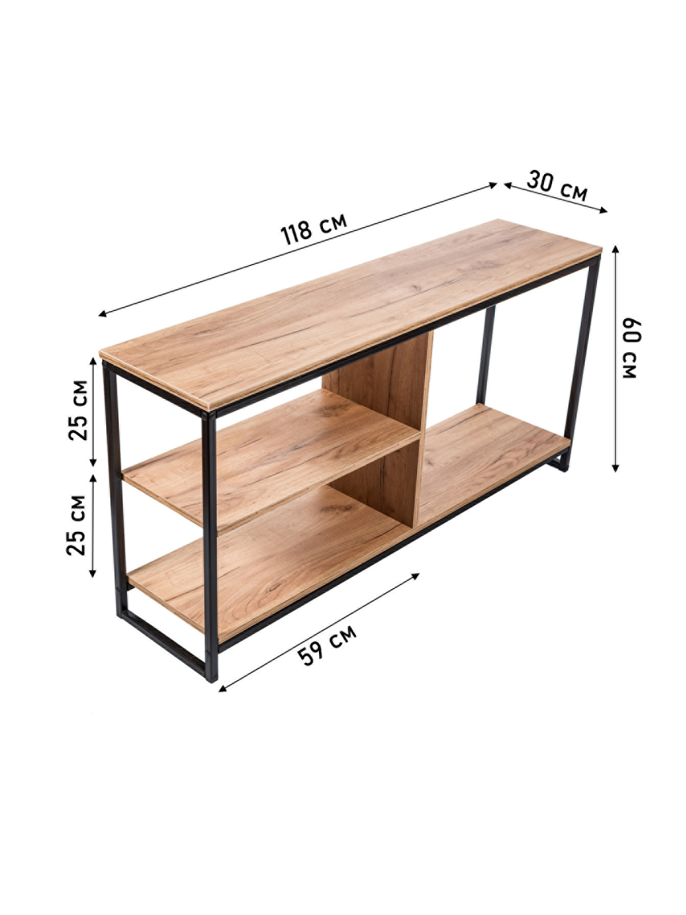 Тумба WoodSteel под телевизор в стиле лофт Chicago 118x30х60 см. Чёрный - фото 2