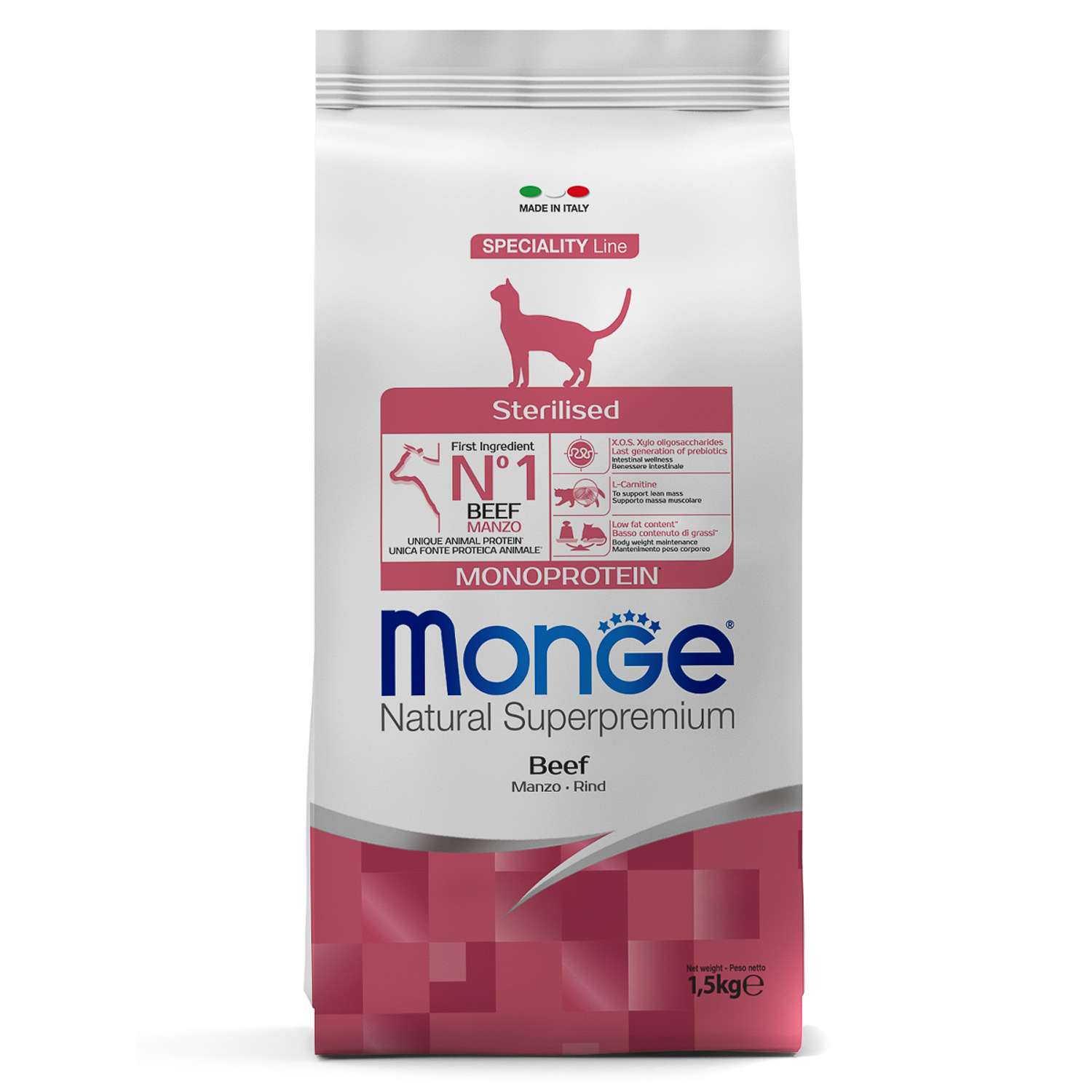 Корм для кошек MONGE Cat Monoprotein стерилизованных говядина 1.5кг - фото 1