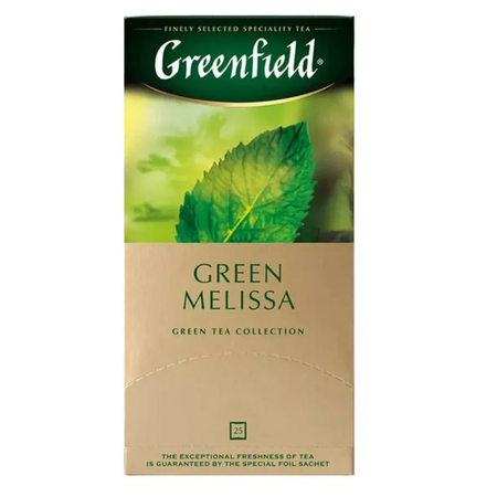 Чай Greenfield Green Melissa зеленый с малиной в пакетиках 25штук