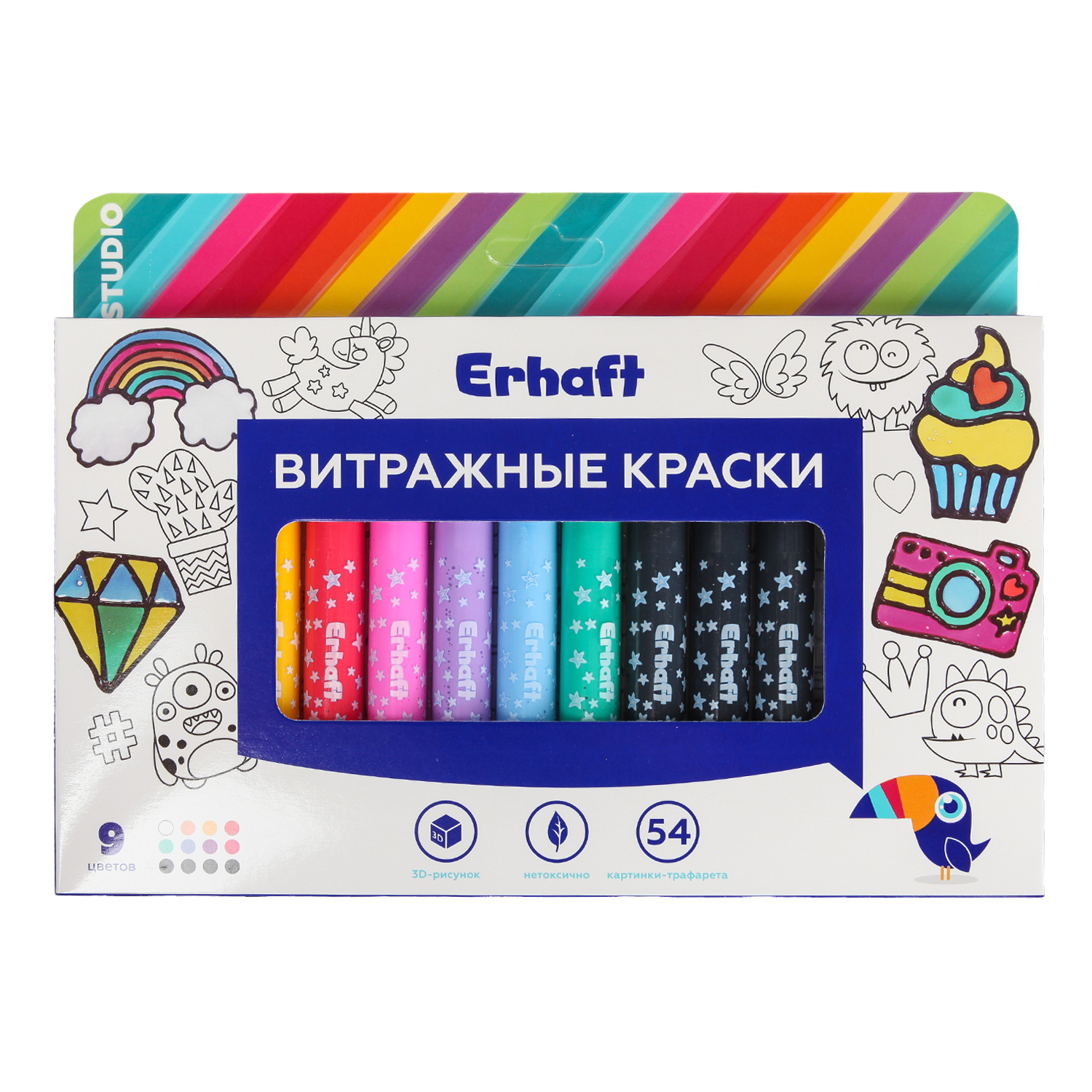 Краски Erhaft витражные 10.5 мл 9 цветов DY04509