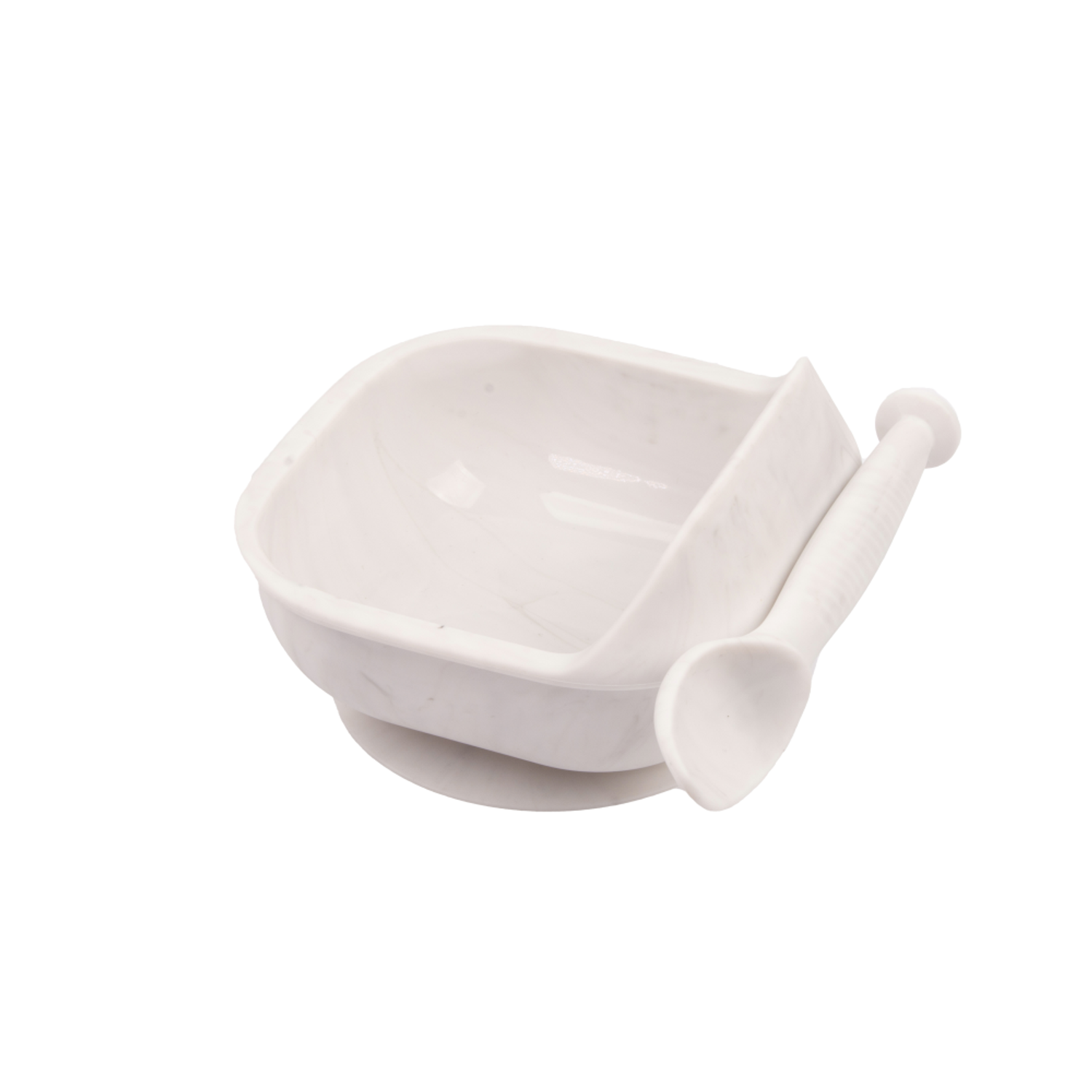 Набор детской посуды iSюминка Силиконовая тарелка на присоске и ложка Мрамор - фото 1