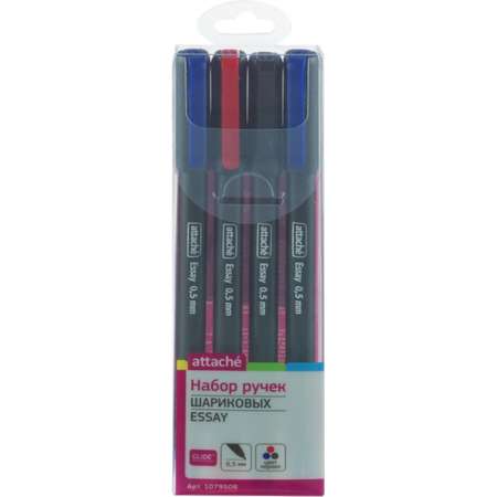 Ручка Attache шариковых Essay 05мм 2 синии/черная/красн 4 упаковки по 4 шт
