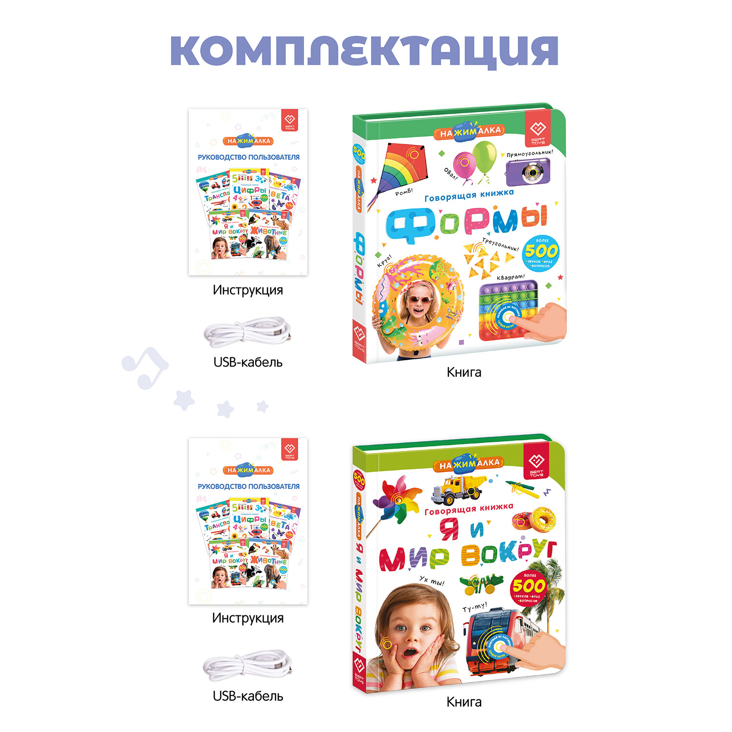 Комплект говорящих книжек BertToys Нажималки: Я и Мир Вокруг + Формы - фото 12