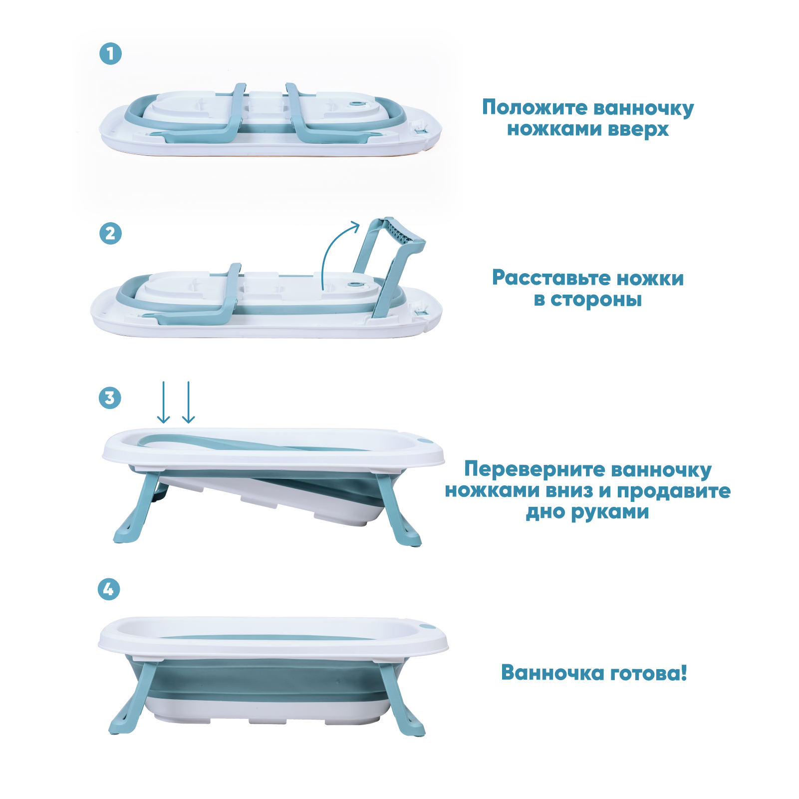 Детская складная ванночка Solmax с держателем душа голубой - фото 4