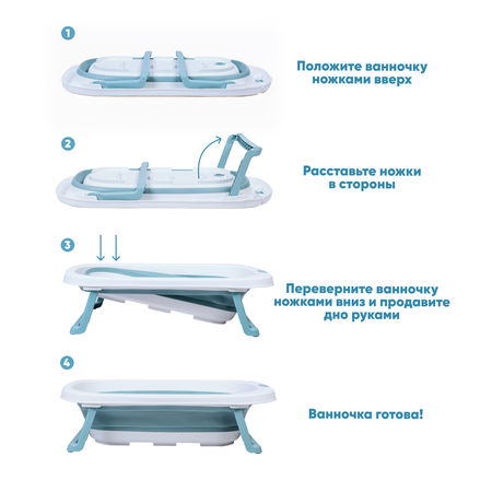 Детская складная ванночка Solmax с держателем душа голубой