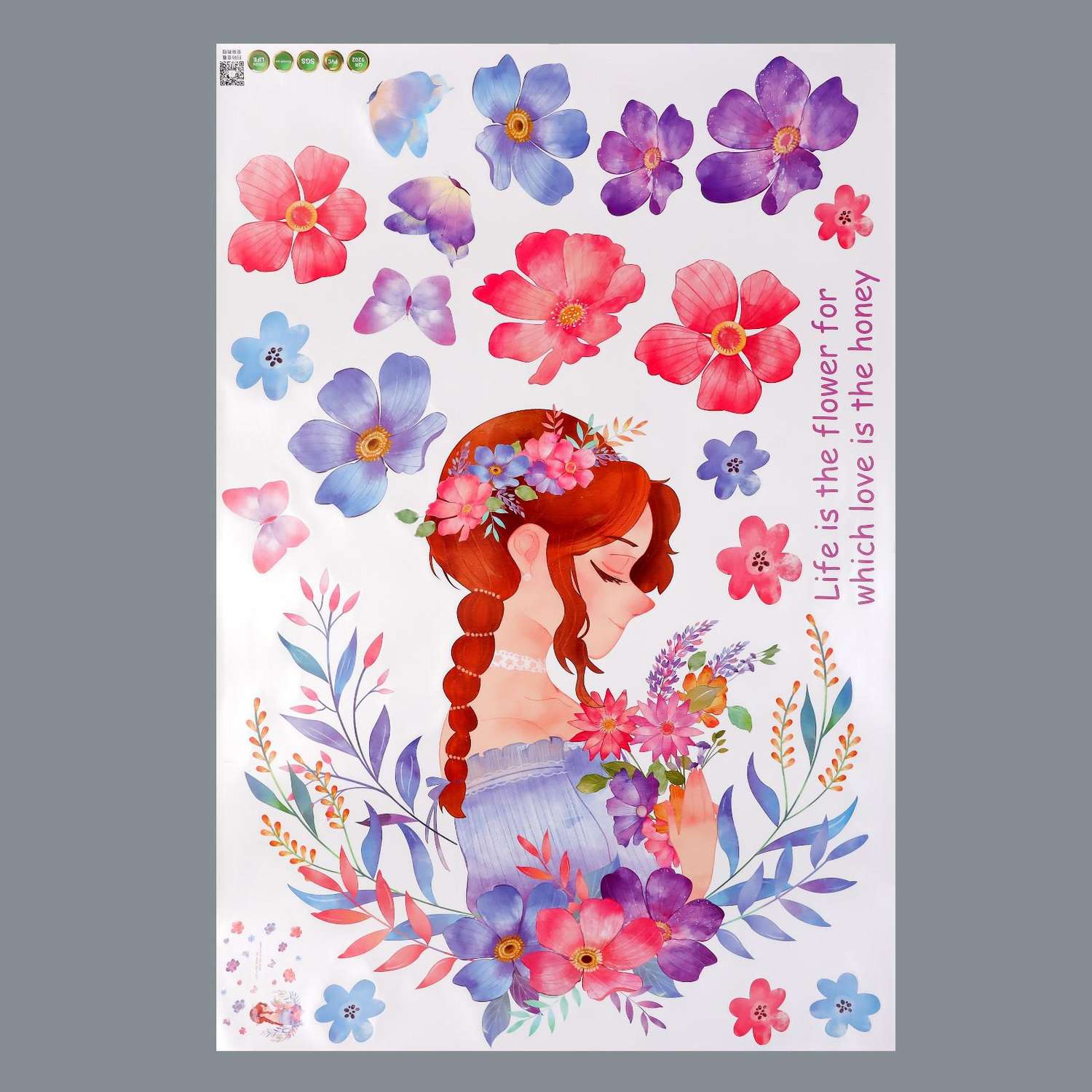 Наклейка Zabiaka пластик интерьерная цветная «Девушка в цветах» 60х90 см - фото 2