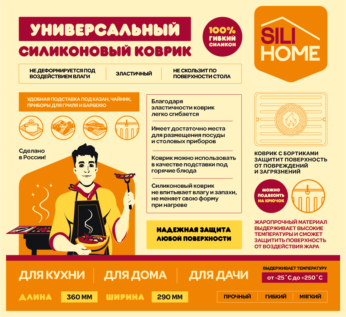 Силиконовый коврик-подставка SILIHOME под горячее для гриля и барбекю - фото 8