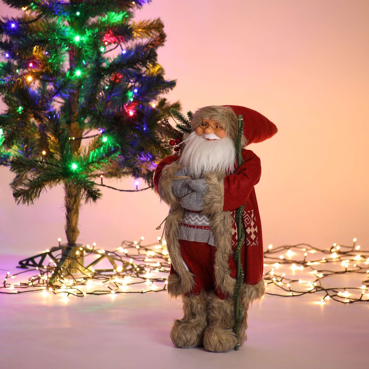 Фигура декоративная BABY STYLE Дед Мороз красный костюм свитер с орнаментом 63 см - фото 4