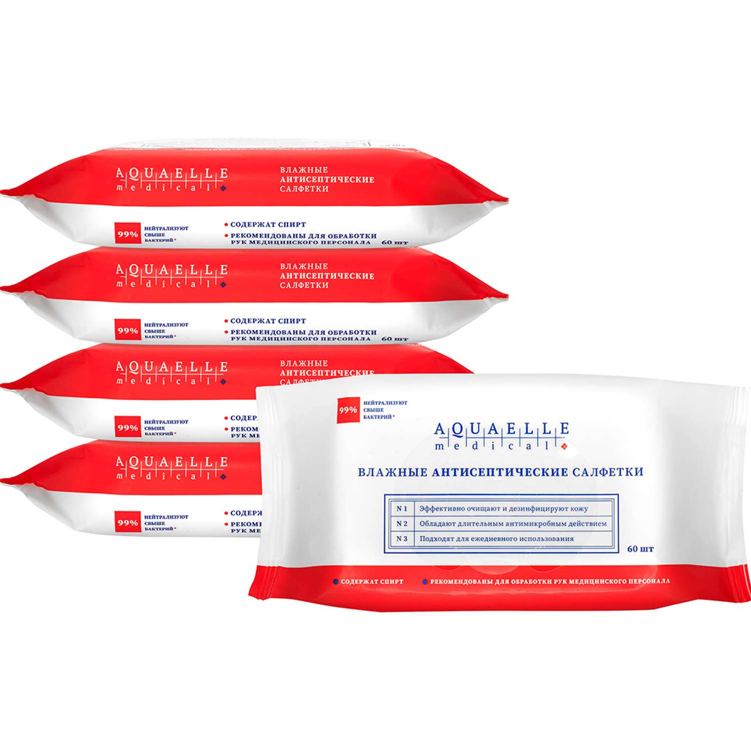 Влажные салфетки Aquael Medical Антисептические 5 упаковок по 60шт - фото 1