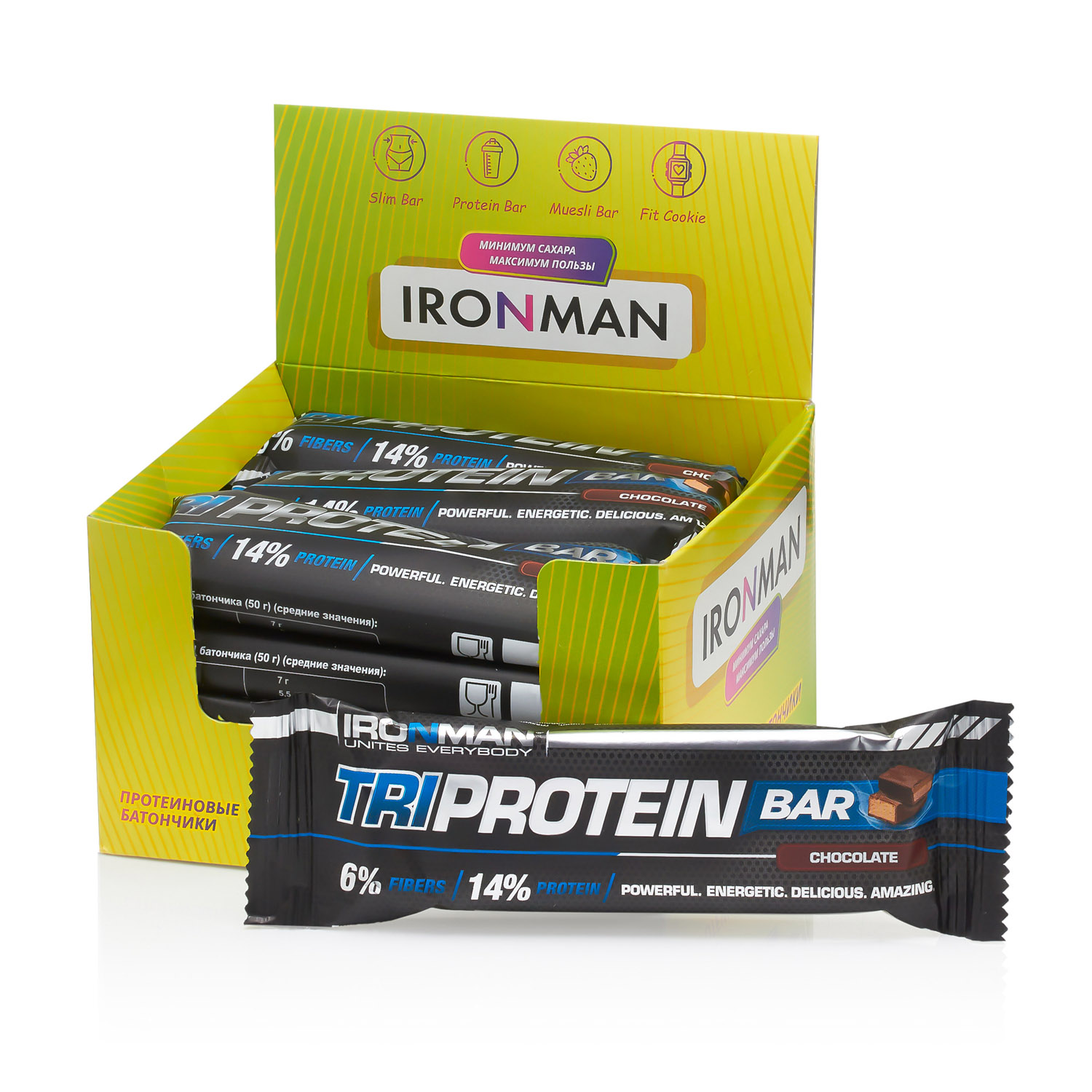 Протеиновый батончик IronMan Tri Protein Bar шоколад 12*50 г - фото 1