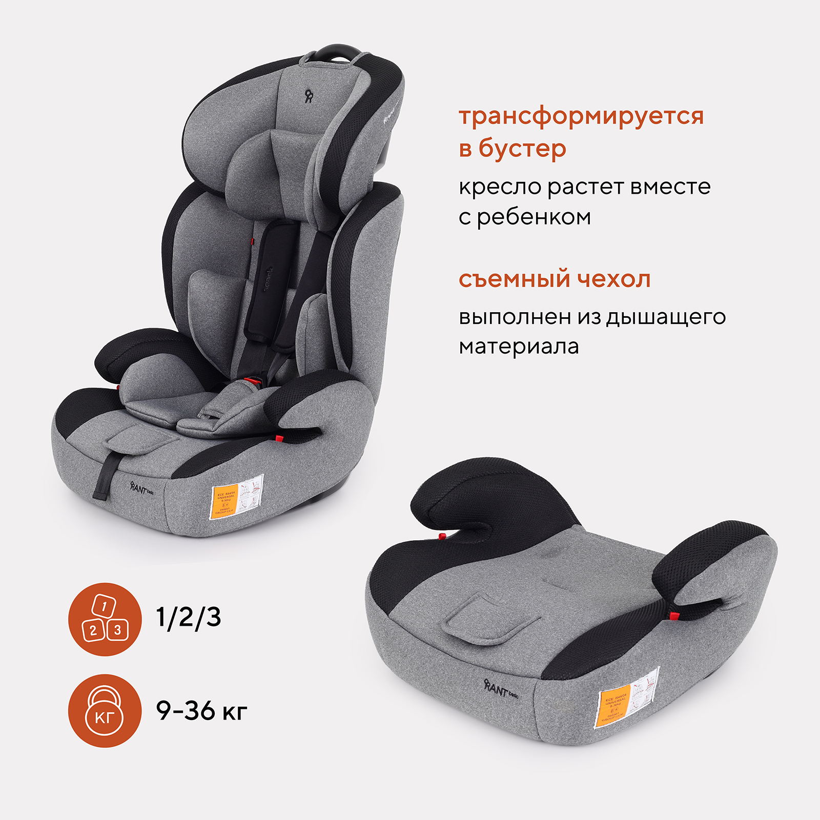 Автокресло Rant Basic Spark Graphite 1/2/3 (9-36 кг) - фото 5