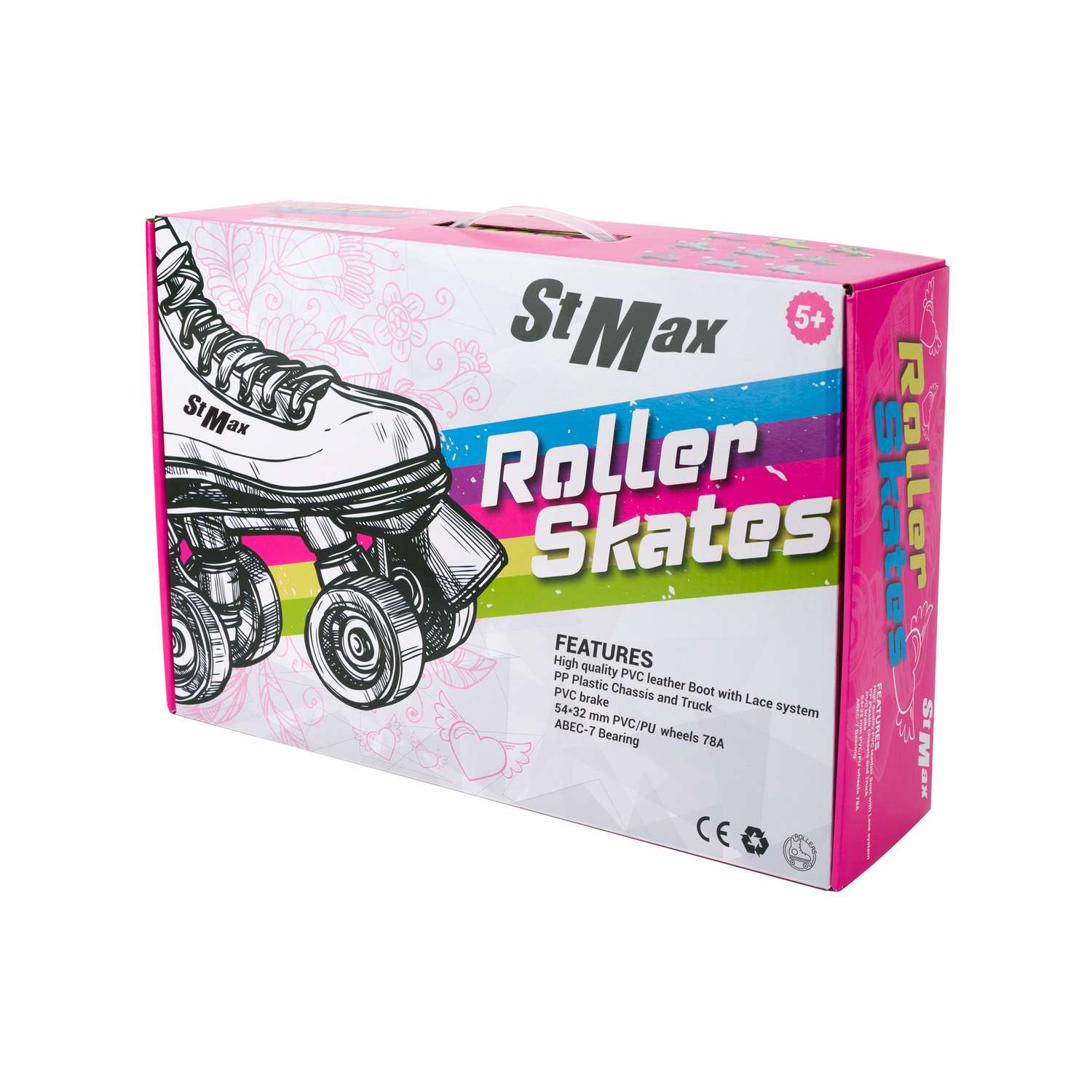 Роликовые коньки SXRide Roller skate YXSKT04WPUR40 белые с фиолетово-розовым орнаментом размер 40 - фото 5
