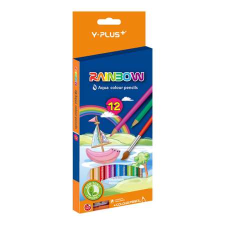 Карандаши цветные Y-plus Rainbow акварельные 12 цветов +кисточка+точилка DPC1302