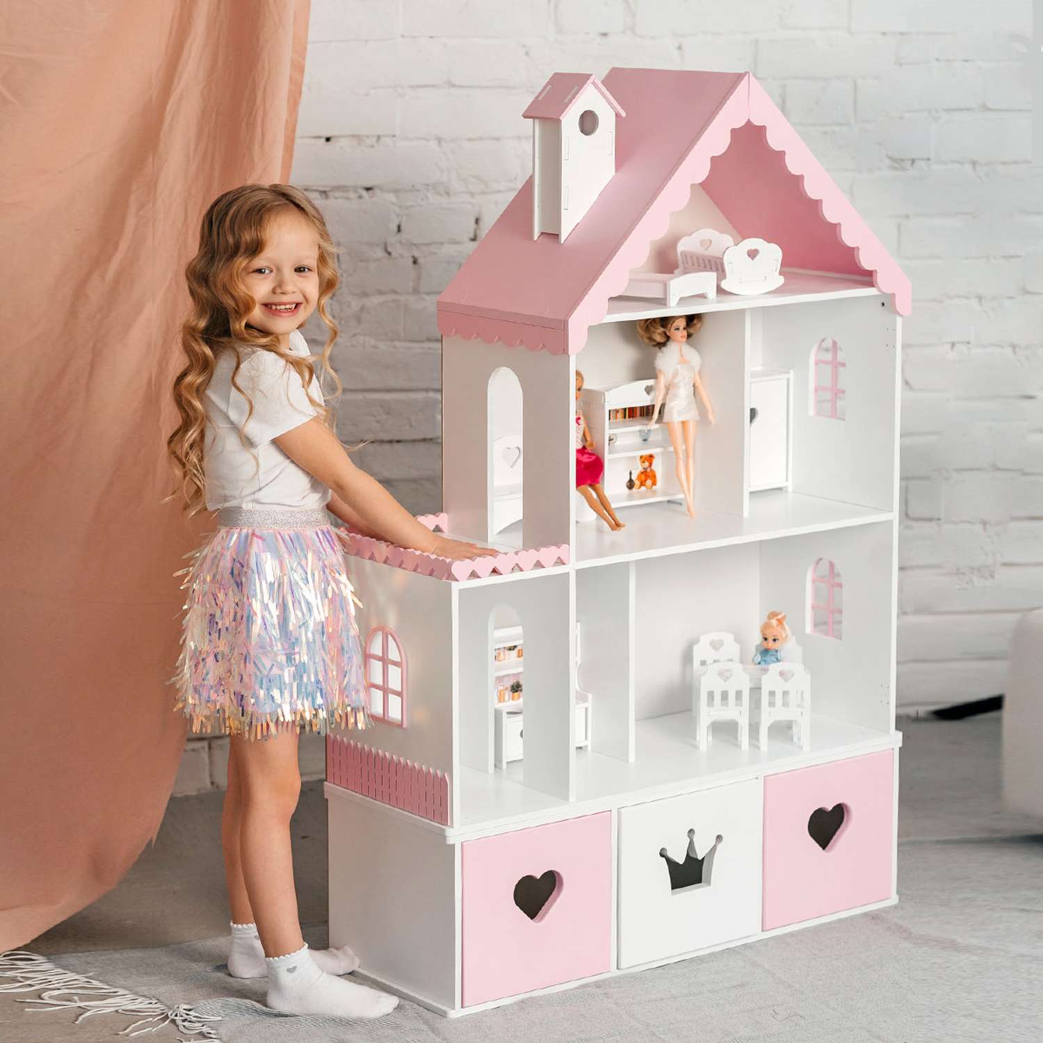 Кукольный дом Pema kids бело-розовый Материал МДФ СтефанияБелРоз - фото 1