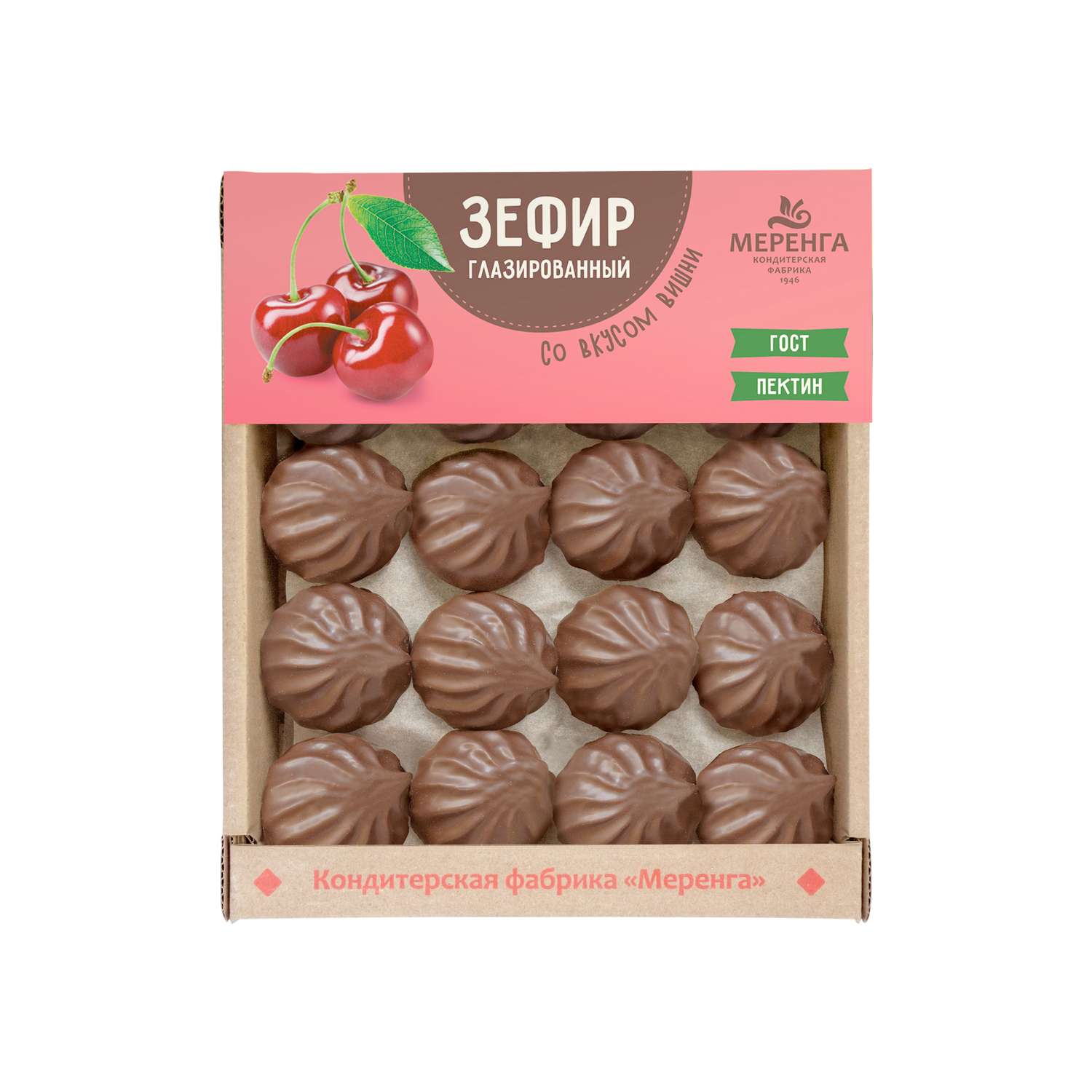 Зефир МЕРЕНГА в шоколаде со вкусом вишни в коробке - фото 1