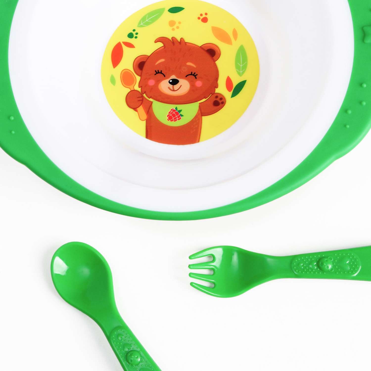 Набор детской посуды Mum and Baby «Медвежонок» тарелка на присоске 250 мл вилка ложка - фото 3