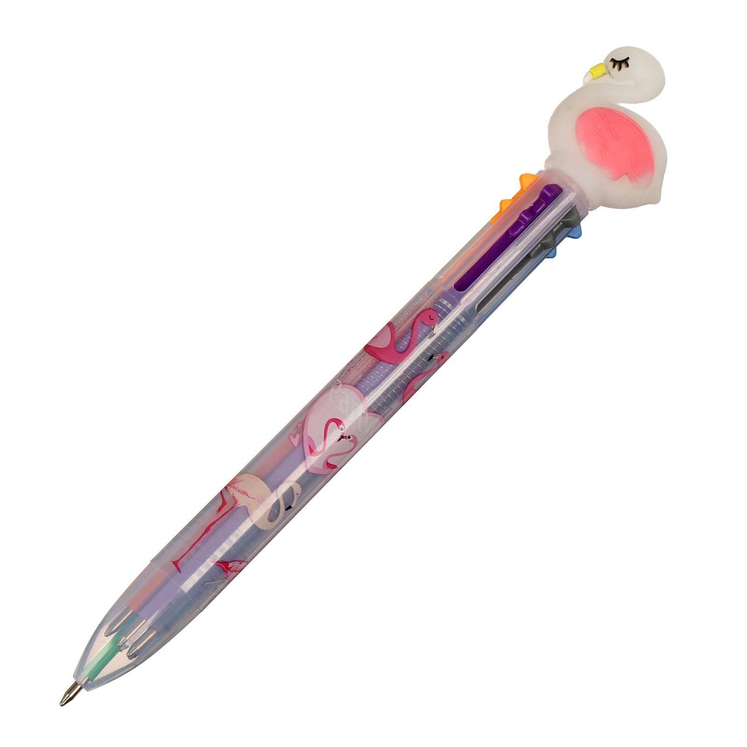 Ручка Sima-Land автоматическая 6-х цветная Фламинго белая - фото 1