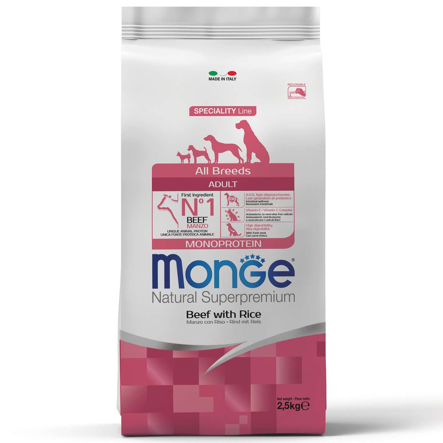 Корм для собак MONGE Dog Monoprotein для всех пород говядина с рисом сухой 2.5кг - фото 1
