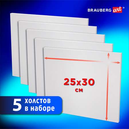 Холст на картоне Brauberg для рисования маленький 25x30 см набор 5 шт