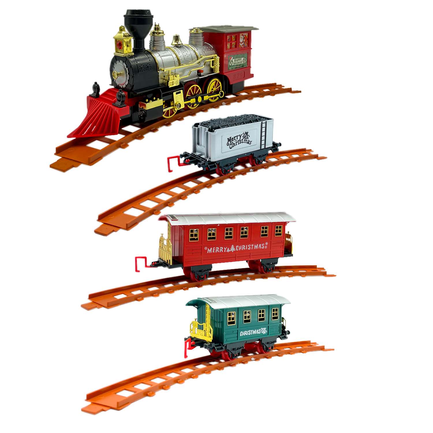 Новогодняя железная дорога SHARKTOYS для елки с тремя вагонами и песенкой 3700222 - фото 3