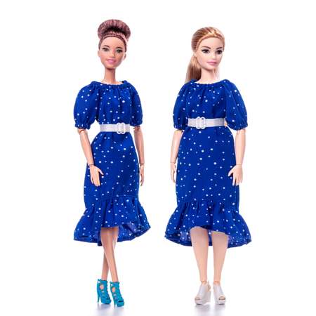 Платье с поясом одежда для кукол Barbie VIANA синий и белый