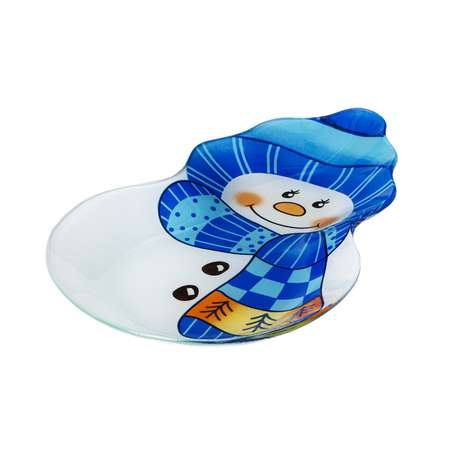 Блюдо Доляна стеклянное сервировочное «Снеговику тепло» 23×14.5×2 см