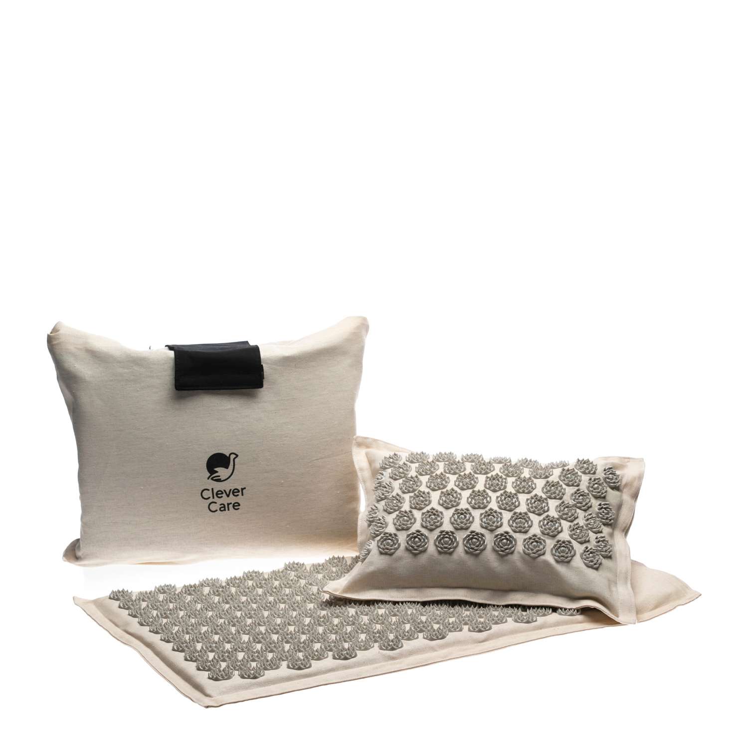 Набор: коврик и подушка CleverCare акупунктурные с сумкой для хранения и переноски цвет бежевый с серым - фото 1