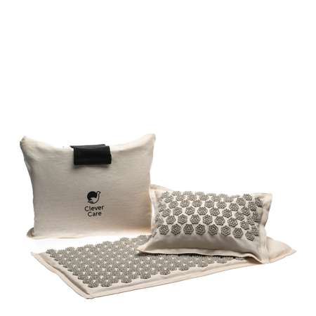 Набор: коврик и подушка CleverCare акупунктурные с сумкой для хранения и переноски цвет бежевый с серым