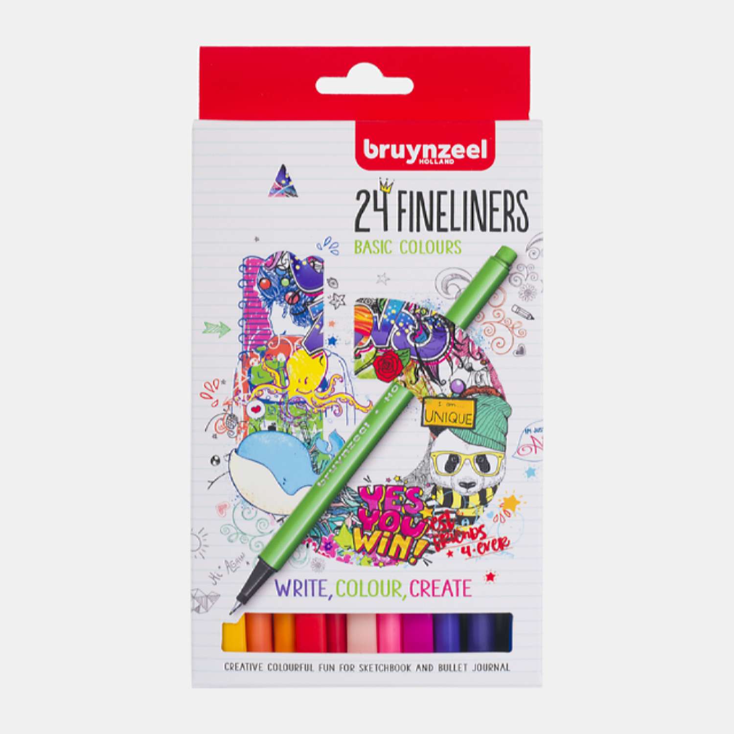 Набор капиллярных ручек BRUYNZEEL Teen Basic толщина линии 0.4мм 24 базовых цвета в картонной упаковке - фото 1