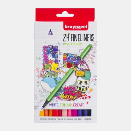 Набор капиллярных ручек BRUYNZEEL Teen Basic толщина линии 0.4мм 24 базовых цвета в картонной упаковке