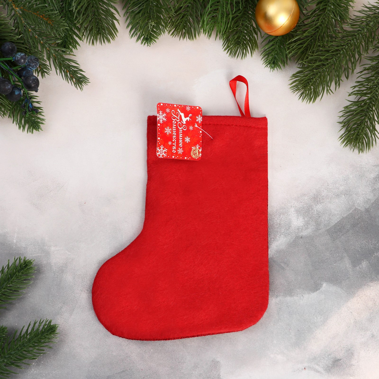 Носок Зимнее волшебство для подарков «Снеговик с колокольчиками» 15х20 см красно бежевый - фото 2