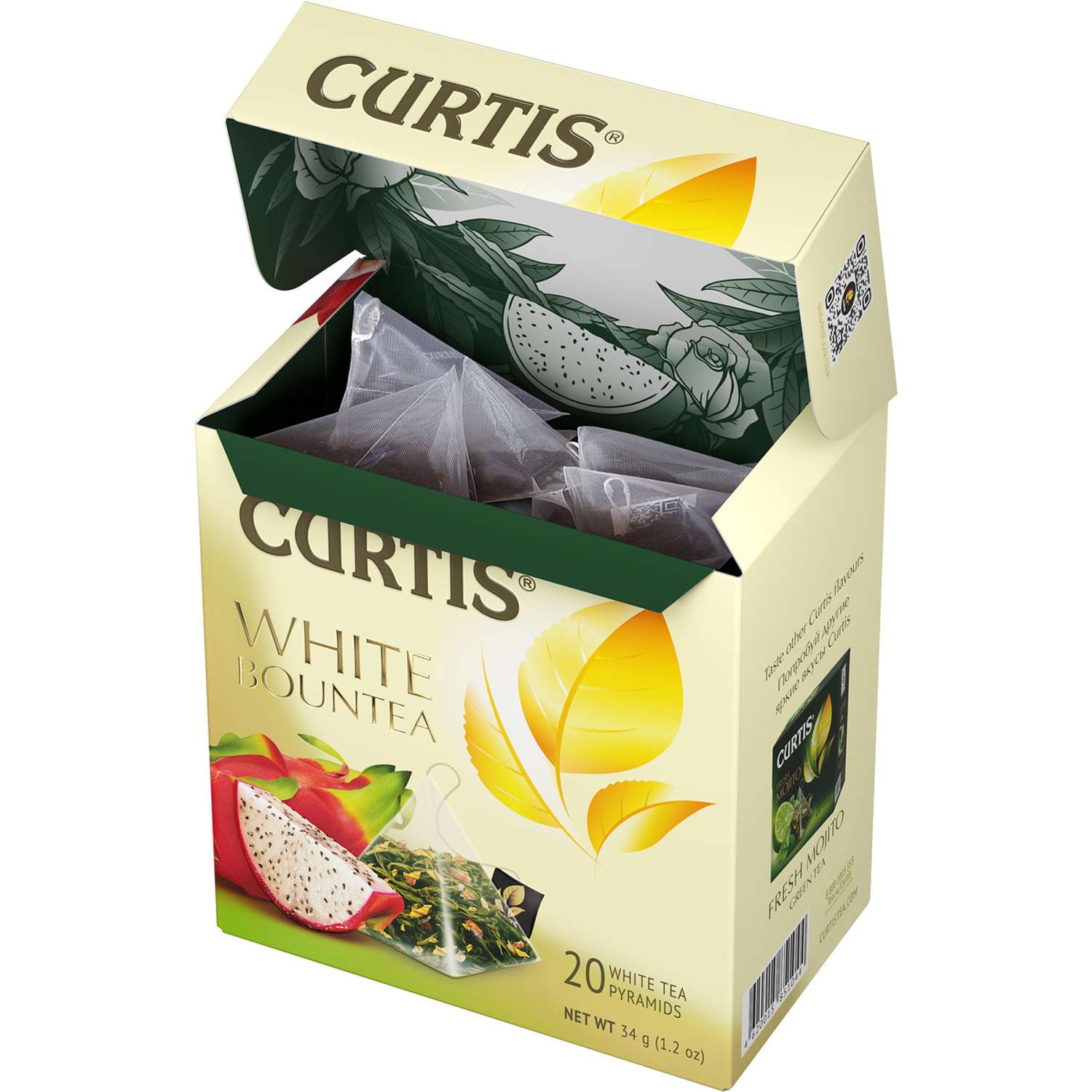 Чай белый Curtis White Bountea 20 пирамидок со вкусом питахайи кусочками яблока и лепестками роз - фото 4