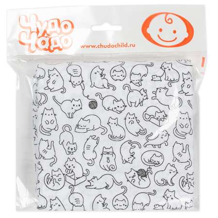 Пеленка ситцевая Чудо-чадо для новорожденных «Вариации» 95х120см черно-белый/кошки
