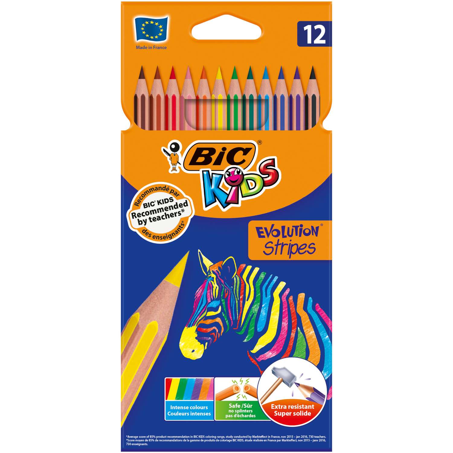 Карандаши цветные BIC Страйпс 12цветов 950522 - фото 1