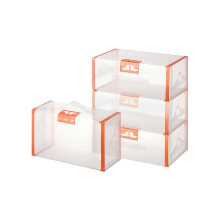 Набор El Casa 4-х коробок для хранения мужской обуви 35х21х14 см Оранжевая кайма. складные. с ручкой