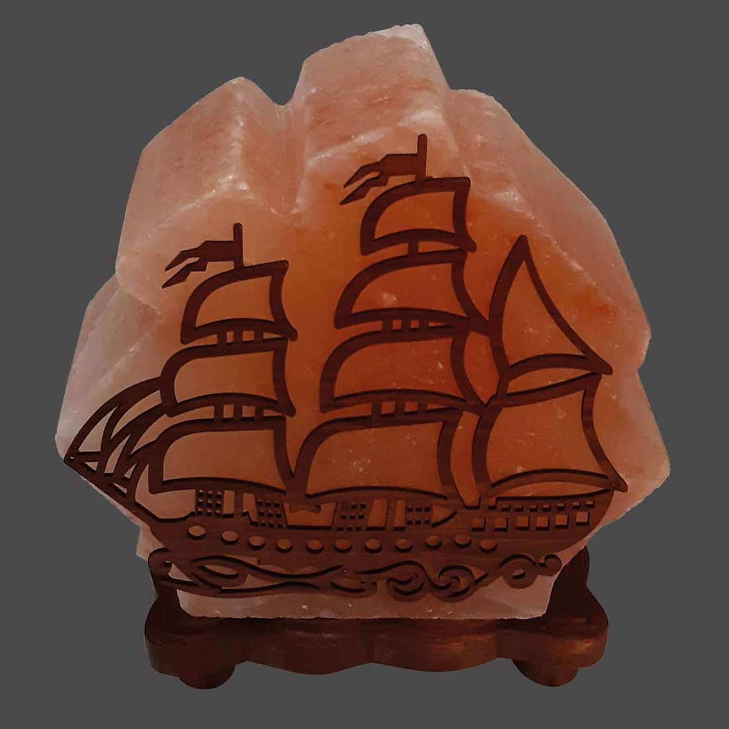 Солевая лампа Wonder Life Кораблик с деревянной картинкой 4-5кг Гималайская соль - фото 6