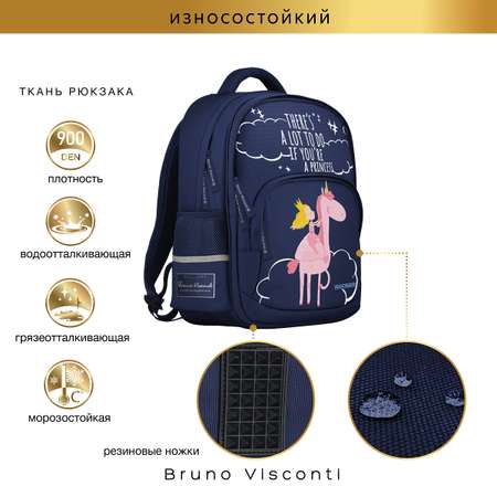 Рюкзак школьный Bruno Visconti синий эргономичной спинкой Единорог с мешком