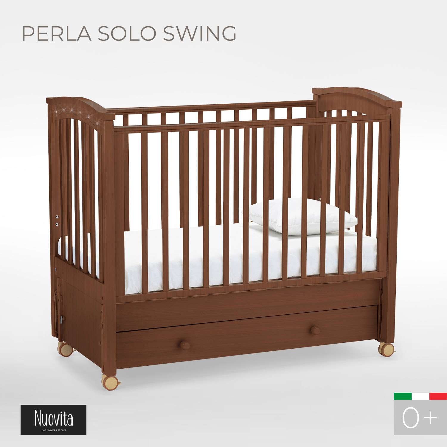 Детская кроватка Nuovita Perla Solo Swing прямоугольная, продольный маятник (темный орех) - фото 2