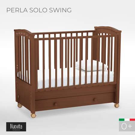 Детская кроватка Nuovita Perla Solo Swing прямоугольная, продольный маятник (темный орех)