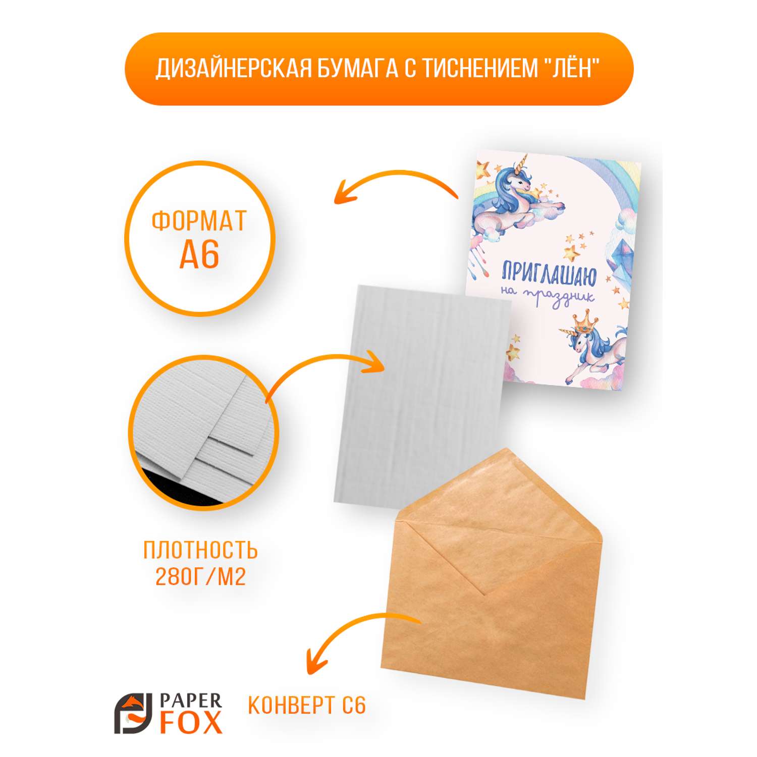 Набор открыток PaperFox пригласительных Единорожек 5 открыток 5 конвертов - фото 3