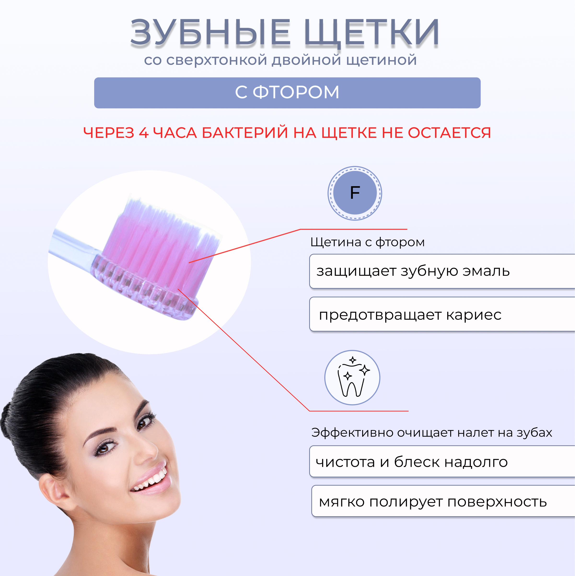 Набор зубных щеток DENTAL CARE c наночастицами золота древесным углем фтором и ксилитом 4 шт - фото 5