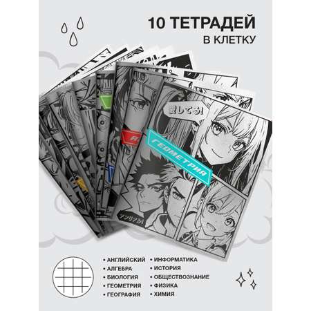 Комплект тетрадей SCHOOLFORMAT предметных 48 листов А5 аниме стиль 12 штук школьных зеркальных