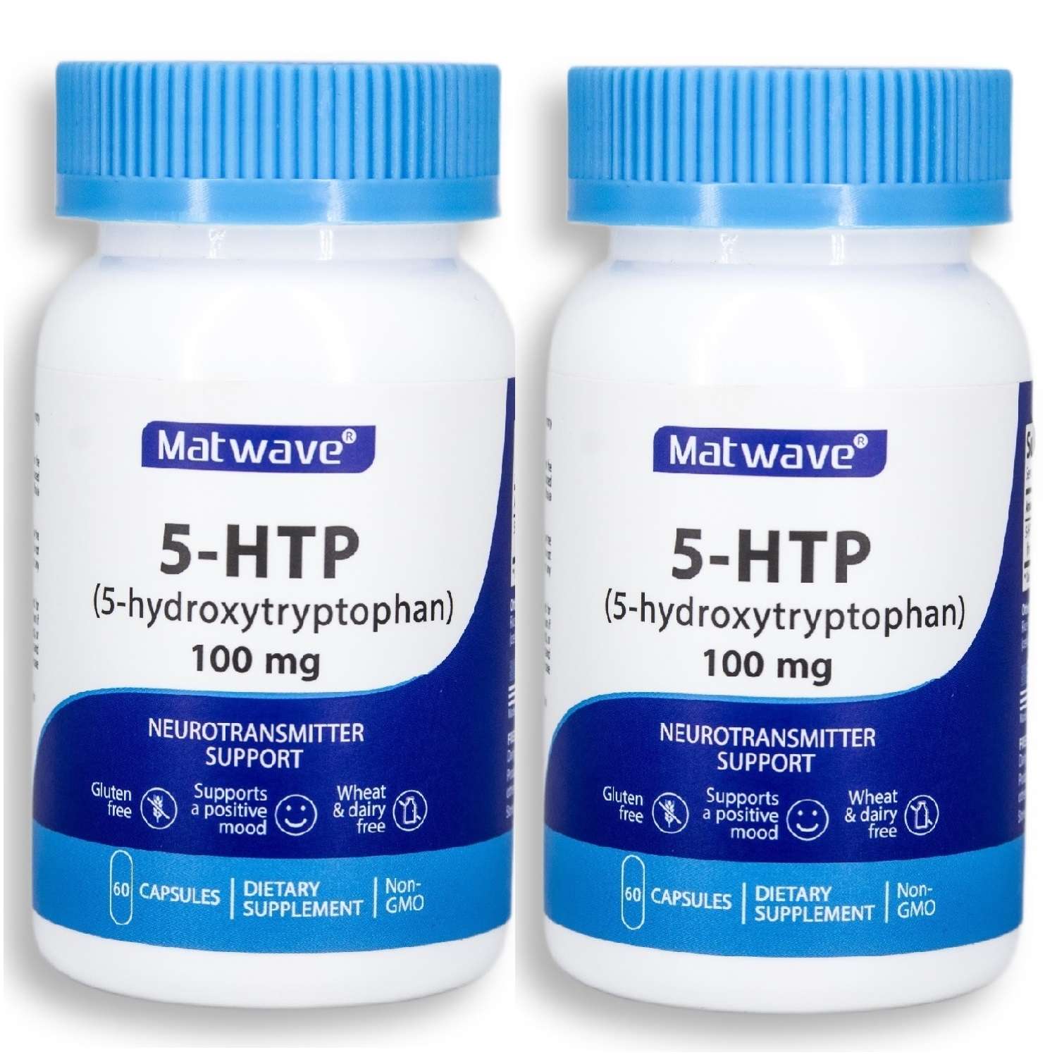 БАД Matwave 5-HTP 100 mg 5-гидрокситриптофан 60 капсул комплект 2 банки - фото 1