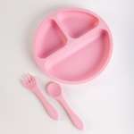 Набор детской посуды Morning Sun силиконовый секционная тарелка ложка вилка розовый