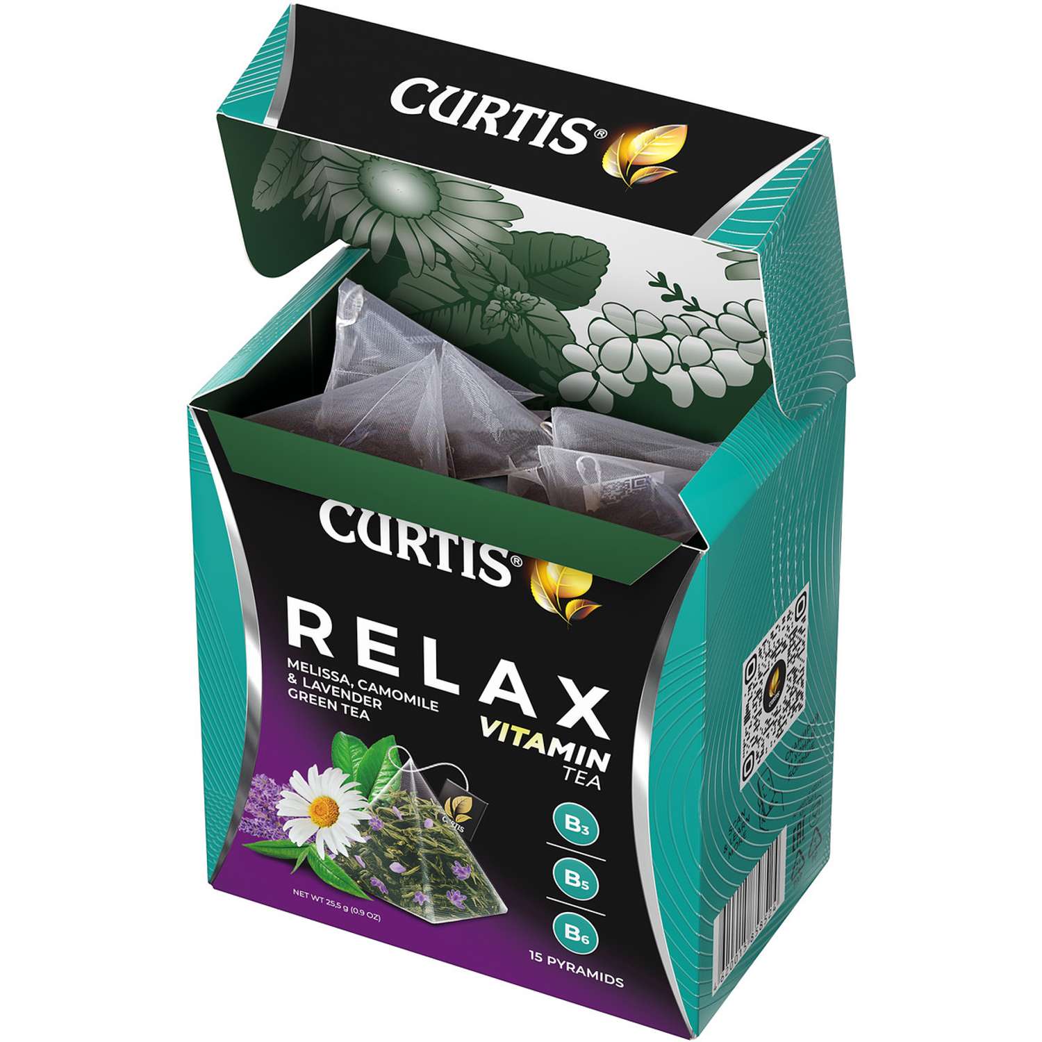Чай зеленый Curtis Relax 15 пирамидок с ромашкой лавандой мелиссой и витаминами В3 В5 В6 - фото 4