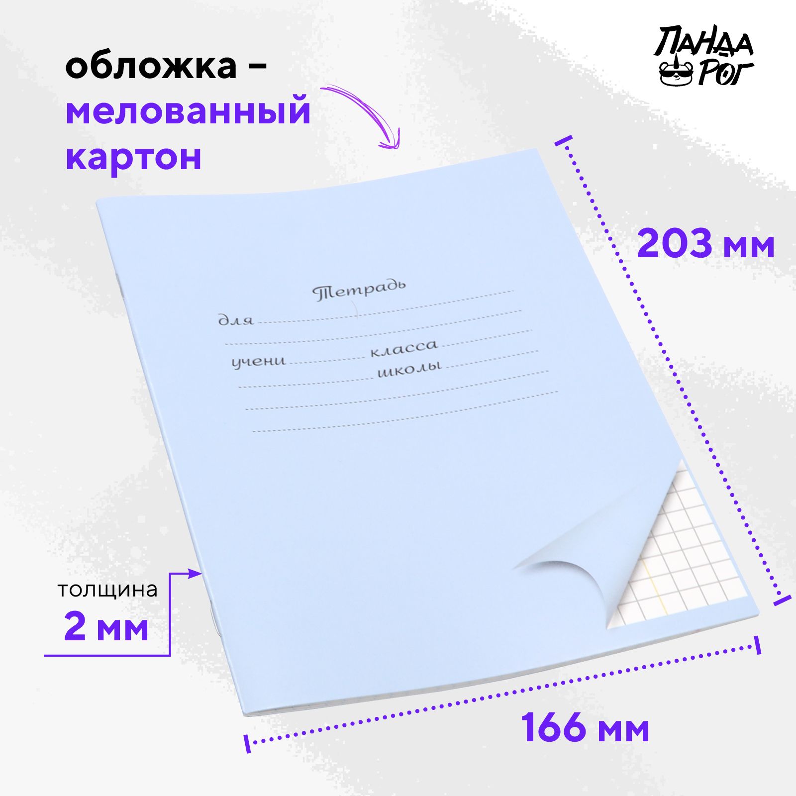 Тетради школьные в клетку ПАНДАРОГ 18 л картонная обложка набор 10 шт голубые - фото 5