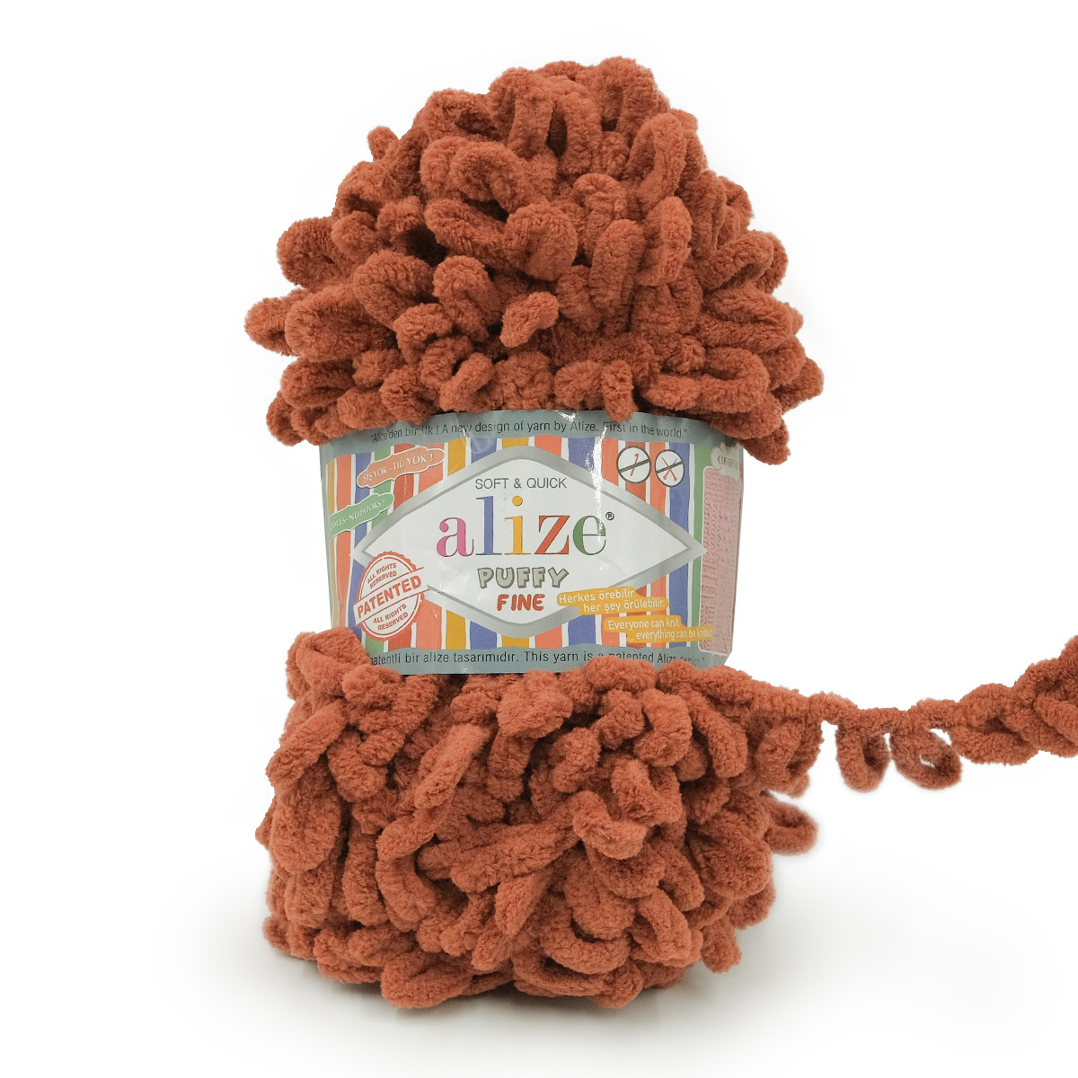 Пряжа для вязания Alize puffy fine 100 г 14.5 м микрополиэстер фантазийная мягкая 90 терракот 5 мотков - фото 12